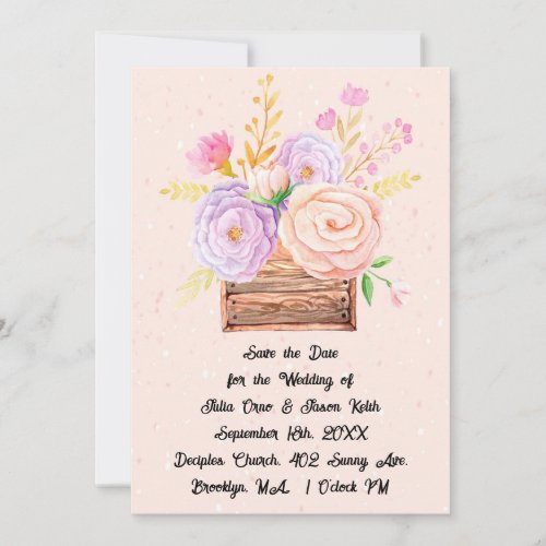 Save the Date Wedding Invitation Peach Flowers