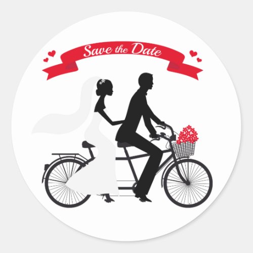 Save the date wedding invitation tandem bicycle classic round sticker