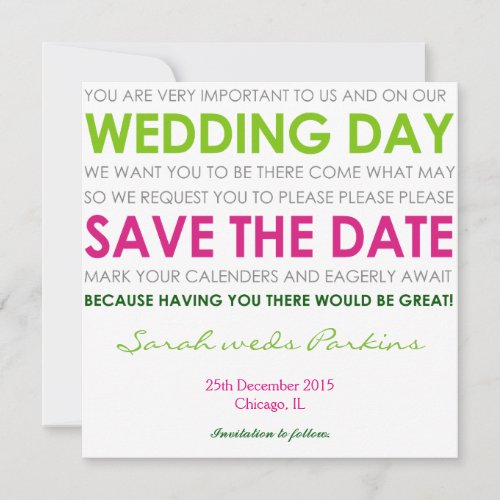 Save the date wedding invite card green poem