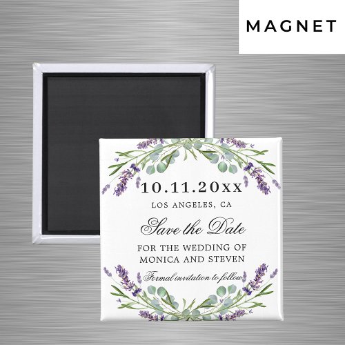Save the date wedding lavender violet greenery magnet