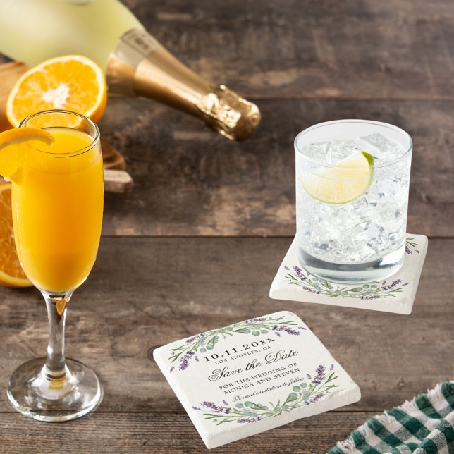 Save the date wedding lavender violet greenery stone coaster (Creator Uploaded)