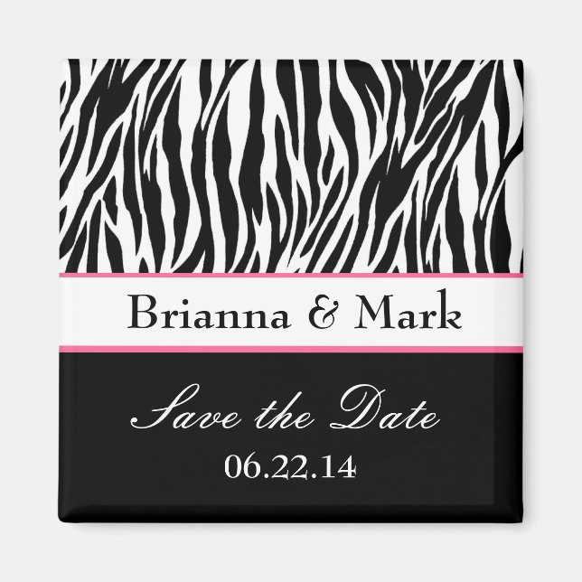 Save the Date Wedding Magnet Black White and Pink (Front)