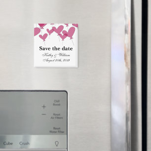 Save the date wedding magnet    red heart balloons