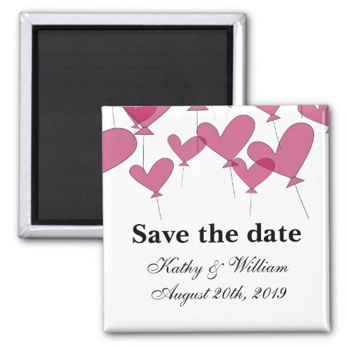 Save the date wedding magnet   red heart balloons