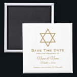 Save The Date Wedding Magnet : Star of David<br><div class="desc">Star of David personalized Save the Date wedding magnet in white with gold lettering.  Text is fully customizable.  Background color can be changed.  Designed by Heard_.</div>