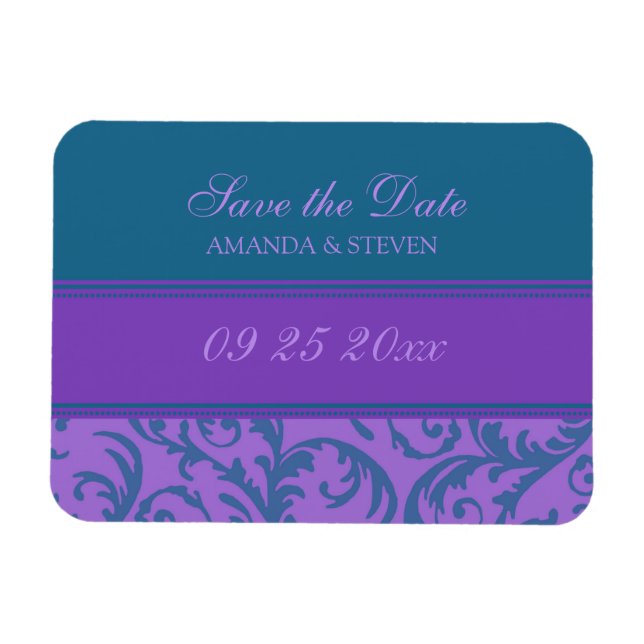 Save the Date Wedding Magnet Teal Plum (Horizontal)