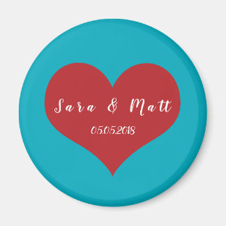 Save the date wedding magnets | blue + red heart