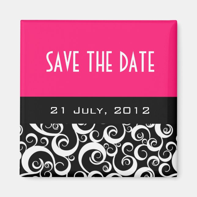 Save The Date Wedding Magnets in Hot Pink Swirls (Front)