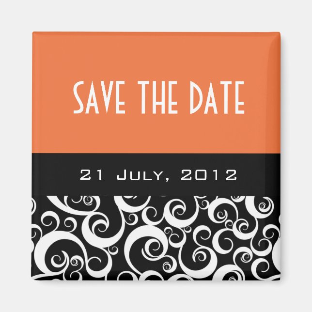Save The Date Wedding Magnets in Orange Swirls (Front)