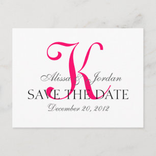 Save the Date Wedding Monogram Announcement Pink Postcard