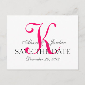 Save the Date Wedding Monogram Announcement Pink Postcard