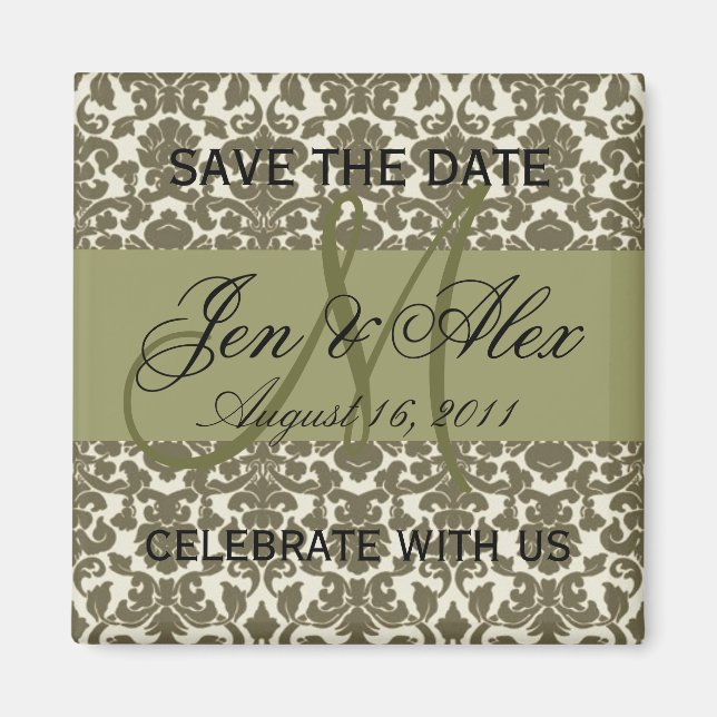 Save the Date Wedding Monogram Taupe Magnet (Front)
