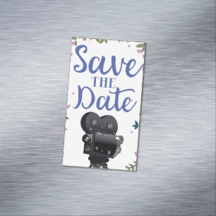 Save The Date Wedding Movie Camera Business Card Magnet
