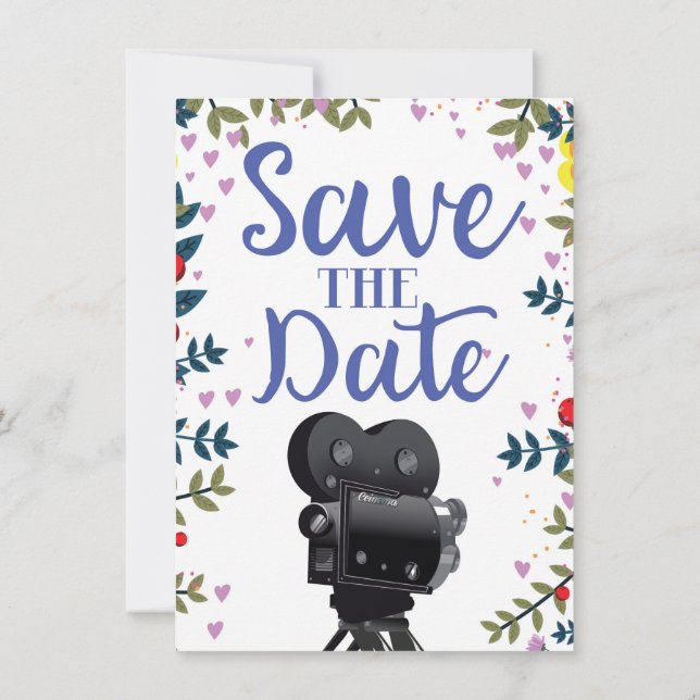 Save The Date Wedding Movie Camera Invitation (Back)