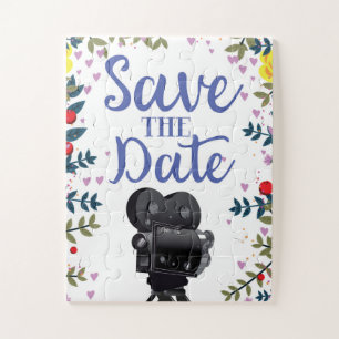 Save The Date Wedding Movie Camera Jigsaw Puzzle
