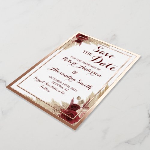 Save the Date Wedding Pampas Grass Rose Gold Foil Invitation