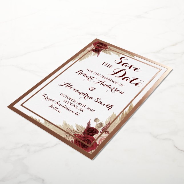 Save the Date Wedding Pampas Grass Rose Gold Foil Invitation (Rotated)