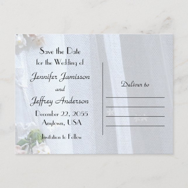 Save the Date Wedding Party Lace Announcement Postcard (Back)