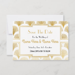 Save The Date Wedding Party Twenties Gold Fan Deco