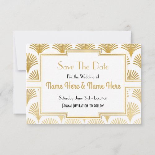 Save The Date Wedding Party Twenties Gold Fan Deco