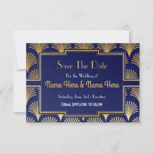 Save The Date Wedding Party Twenties Gold Fan Deco