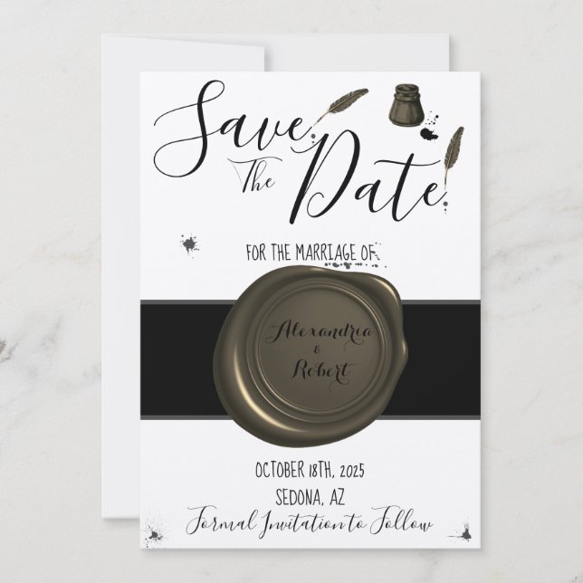 Save the Date Wedding Pen & Inkwell Invitation (Front)