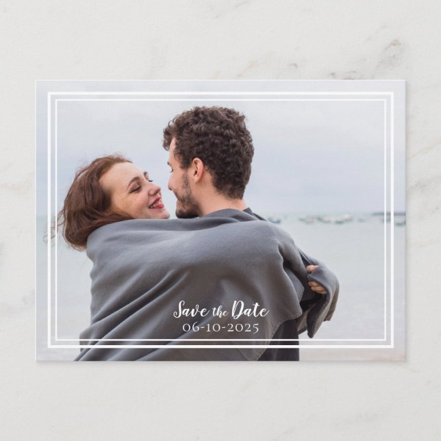 Save The Date Wedding Photo Blue & White Modern Announcement Postcard (Front)
