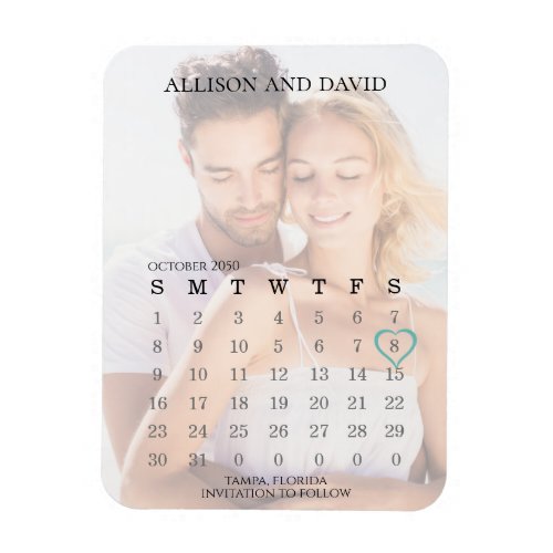 Save the Date Wedding Photo Calendar 6 Rows Mint Magnet