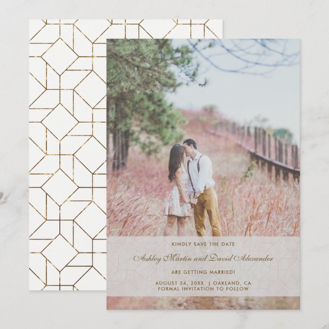 Save the Date Wedding Photo Faux Gold and Overlay (Front/Back)