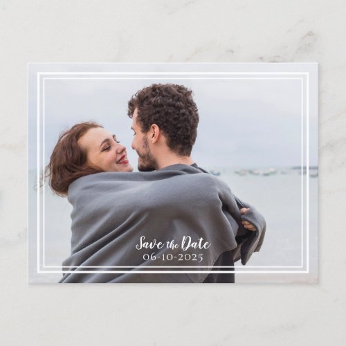 Save The Date Wedding Photo Gray  White Modern Announcement Postcard
