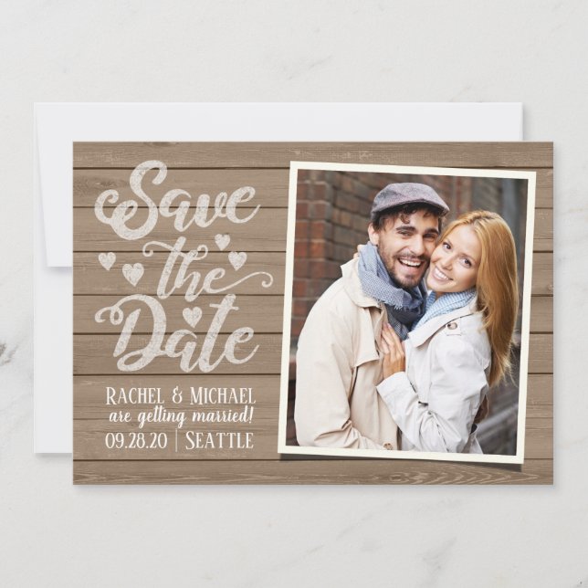 Save The Date Wedding | Photo on Rustic Wood Invitation (Front)