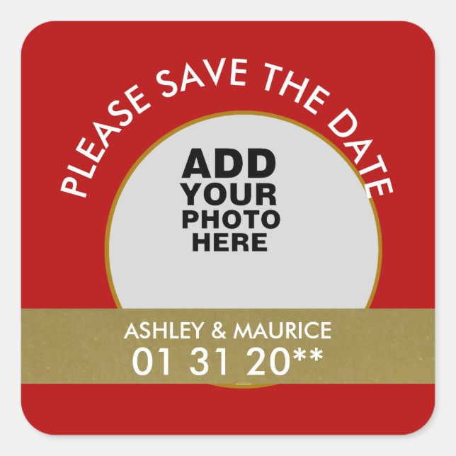 save the date wedding photo  square sticker (Front)