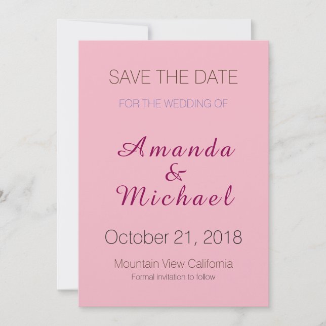 Save the Date Wedding Pink Elegant Calligraphy (Front)