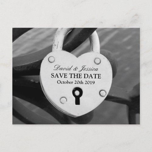 Save the date wedding postcard  Heart love lock