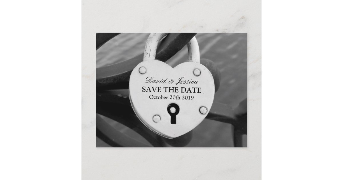 Black White Vintage Rustic Postcard Personalized Wedding Save The Date Cards  - Red Heart Print