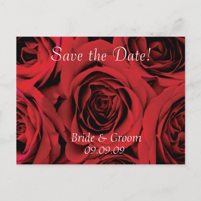 Save the Date Wedding Postcard Red roses (Front)