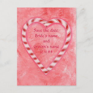 Save the date wedding postcards, Candy Canes Announcement Postcard