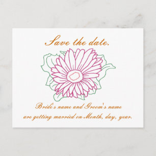 Save the date, wedding postcards, fuchsia daisy announcement postcard