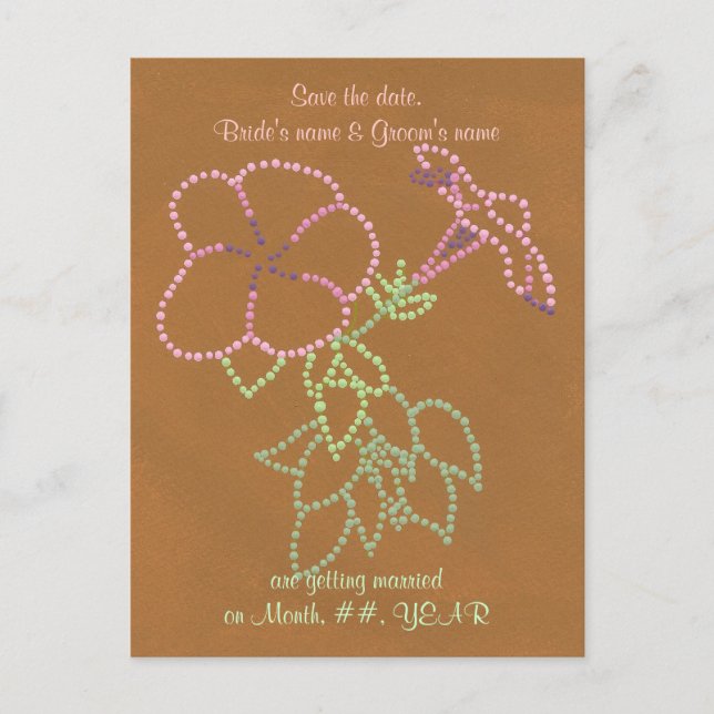 Save the date wedding postcards, Morning Glories Announcement Postcard (Front)