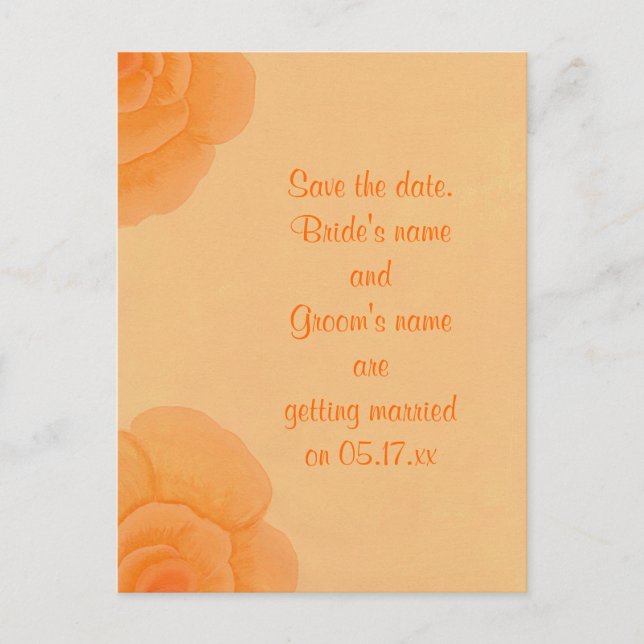 Save the date wedding postcards, orange roses announcement postcard (Front)