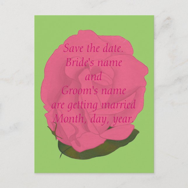 Save the date wedding postcards, pink rose announcement postcard (Front)