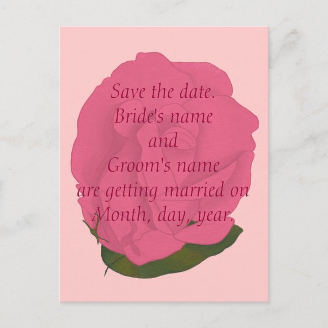 Save the date wedding postcards, pink rose announcement postcard (Front)