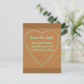 Save the date wedding postcards, Turquoise Heart Announcement Postcard (Standing Front)