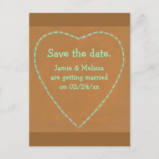 Save the date wedding postcards, Turquoise Heart Announcement Postcard