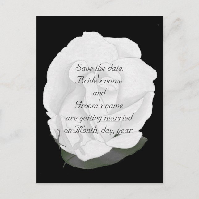 Save the date wedding postcards, white rose announcement postcard (Front)