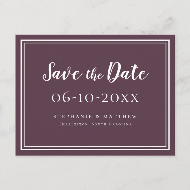Save The Date Wedding Purple Chic Simple Modern Announcement Postcard (Front)