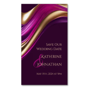 Save the Date-Wedding-Purple Fuchsia and Gold- Business Card Magnet