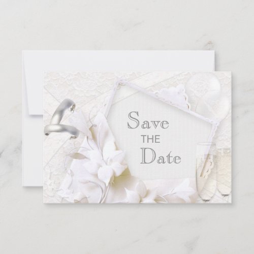 Save The Date Wedding Rings  Champagne Flutes