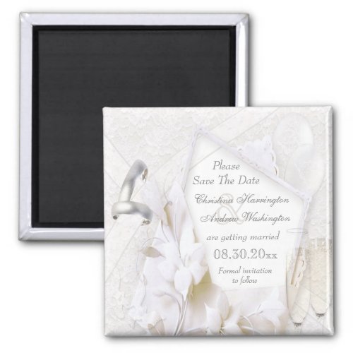 Save The Date Wedding Rings  Champagne Flutes Magnet