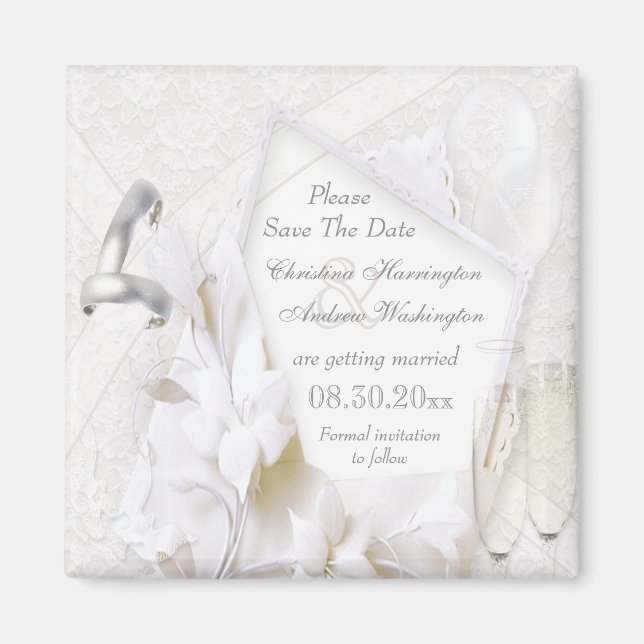 Save The Date Wedding Rings & Champagne Flutes Magnet (Front)